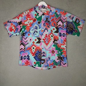 Camicia vintage FRANK Southwestern adulto grande con bottoni colorata arte tribale uomo - Foto 1 di 10