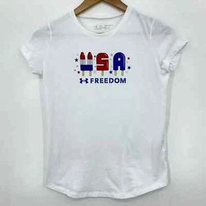 Under Armour T-Shirt Youth Girls Size L White USA Freedom Popsicle 4th of July - Picture 1 of 10