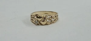 14k Yellow Gold & Diamond Floral Love Ring w/ Hearts Size 6.5 - Picture 1 of 9