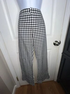 Tyler Boe Women’s 8 Black White Gingham Ruffle Hem Crop Flare Trouser Pant M - Picture 1 of 14