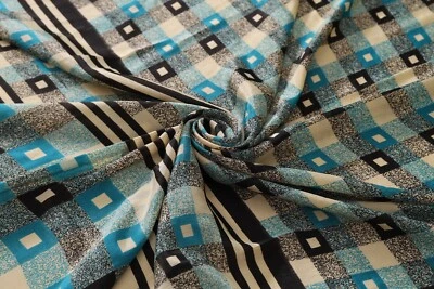 Indian Vintage Sarees 5 Yard Craft Making Kimono Fabric Silk Check Printed Sari - Image 1 of 3