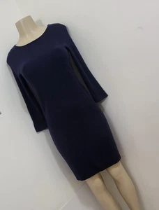 C BY Bloomingdales 100% 2-Ply Cashmere 3/4 Sleeve Dark Purple Knit Dress Sz S - Picture 1 of 4