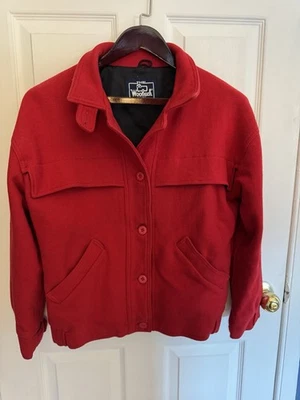 Abrigo Chaqueta Mujer WOOLRICH Lana Pura Hecho en EE. UU. Rojo Mediano EVC Forrado Años 80 Foto 1 de 4
