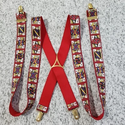 Vintage CAS West Germany Suspenders Royal Playing Cards Elastic Red Brass - Image 1 of 4