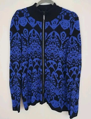 Cardigã suéter CJ Banks azul royal preto strass zíper plus size 1X bom - Imagem 1 de 4