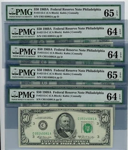 Fr. 2115-C $50 1969A Federal Reserve Note 5 Consecutive #933508-4 64-65EPQ PMG - Picture 1 of 2