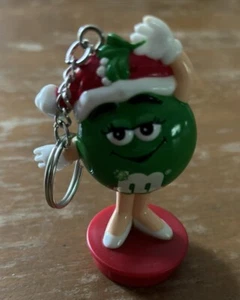 M&M's VTG 90’s Candy Topper Keychain "Green In Santa Cap" Christmas Figure - Picture 1 of 3