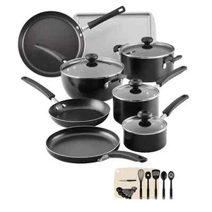 Farberware Easy Clean 24 Piece Aluminum Nonstick Cookware Pots & Pans Set, Black - Picture 1 of 9