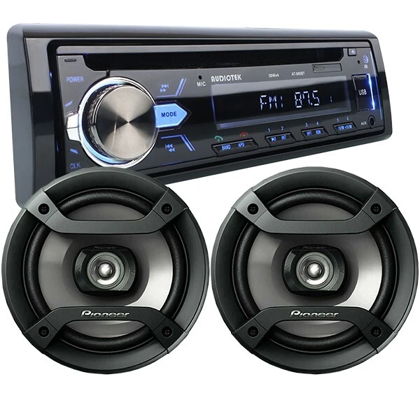 2X Pioneer 6.5" Speakers + Audiotek 1-Din Car Stereo Bluetooth CD AM FM Receiver