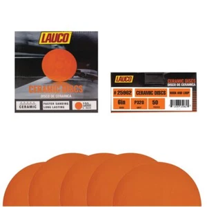 Discos de lijado de cerámica LAUCO Premium de 6" gancho y bucle - grano 320 (caja de 50) - Imagen 1 de 5