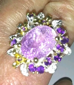 Exquisitly Pink natural Kunzite Ring 925 Sterling Gold Plate size 9.5 - Picture 1 of 8