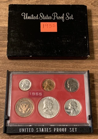 1955 US Silver Proof Quality Coin Set-As Is-Not Orig Pkg w/Dept Treas 1789 Token Cover