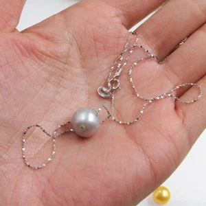 2022 Sea Grey Round pearl 925 silver chain single-hole pendant 11-12 mm - Picture 1 of 3