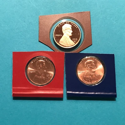 2015 P D S Proof Lincoln Shield Cents  2-Unc & 1-Proof  3 Coins  FREE SHIP - Image 1 of 2