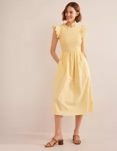 Boden 8R Smocked Midi Dress- Yellow Leno Stripe D0637 - Q10 - Picture 1 of 9