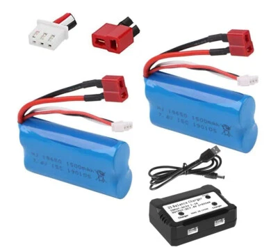 2 Packs 7.4V 1500mAh Lipo Battery T-Plug for WLtoys 4WD RC Car 12403 12401 12402 - Image 1 of 4