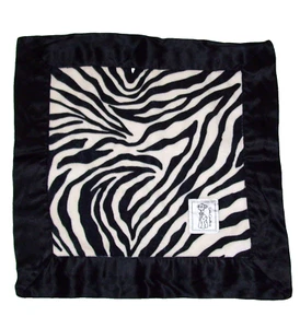 Little Giraffe Safari Zebra Faux Fur Black Satin Trim Mini Baby Blanket 16" - Picture 1 of 3