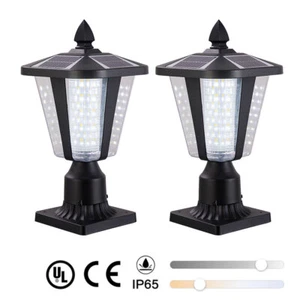 2 Pack Black Post Light Solar Outdoor LED Pillar Lamp Fence Fixture Yard Garden - Picture 1 of 11