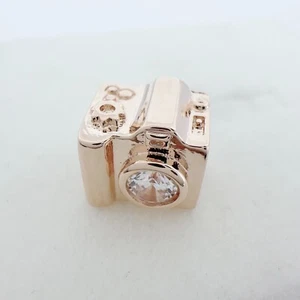 Silver Camera With Clear CZ Rose Charm Beads Fit Bracelet Gifts For Her Jewelry - Picture 1 of 4