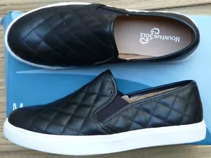 MOUNTAIN SOLE WOMENS SLIP-ON SNEAKERS BLACK COMFORT INSOLE NEW IN BOX - Picture 1 of 4