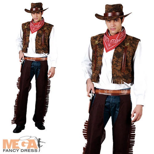 WICKED COSTUMES LTD Western Cowboy Mens Fancy Dress Wild West Rodeo Adults Costume Outfit + Hat