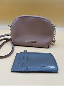 Steve Madden Mini BMaggie Crossbody Chain Strap Tan W/ Army Green ID Wallet EUC! - Bild 1 von 18