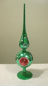 Christmas Green Glass Indent Finial Tree Topper 15-3/4" H Or Table Decor Shiny - Picture 1 of 11
