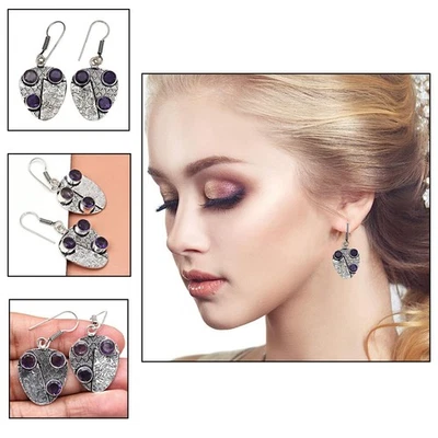 925 Silver Amethyst Sterling Gemstone Earring Jewelry Handmade Earrings Purple - Image 1 of 4