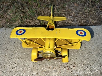 Vintage Yellow Metal Bi-Plane 3” High Red White Blue Target Die Cast Model - Image 1 of 4