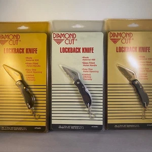 Lot of 3 Diamond Cut Lockback Pocket Knife NEW in Package Vtg 2000 Y2K #CTSMPK1 - Picture 1 of 5