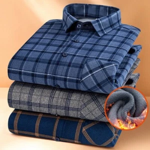 Mens Fleece Warm Fur Lined Button Collared Padded Plaid Tartan Shirt Jacket - Picture 1 of 32