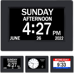Clock with Day and Date for Elderly-3 Colors Display Digital Calendar Alarm Cloc