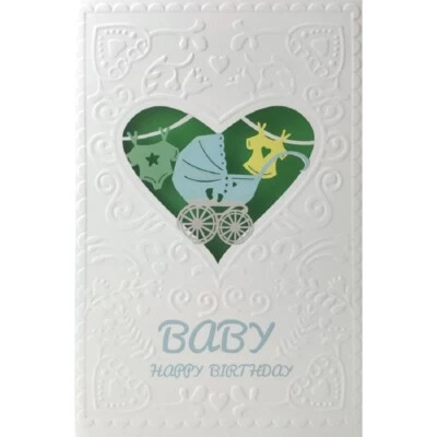 Carol Wilson Fine Arts E1 5x7" Embossed Laser Cut Greeting Card Birthday Baby - Image 1 of 2