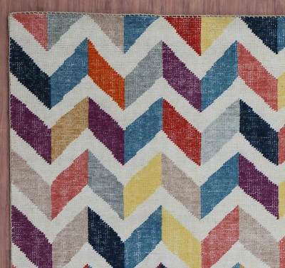 Nani Colorful Zig Zag 5'7"x7'10" ft Hand Knotted 100% Woolen Area Rugs & Carpet - Image 1 of 4