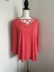Macys JM Collection langärmelige Damenbluse Arbeit formelle Koralle groß neu mit Etikett - Bild 1 von 7
