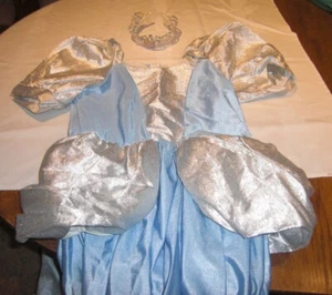 Cinderella Disney Blue & Silver Costume Long Adult Dress & Tiara Headband ~Mediu - Picture 1 of 11