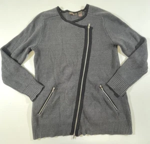 Heather B Woman’s Grey Cotton Blend Asymmetric Zip Up Sweater Cardigan Size L - Picture 1 of 6