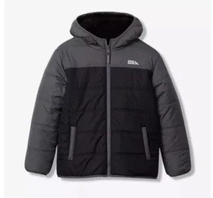 Eddie Bauer Boys Small 7/8 Reversible Plush Hoodie Jacket Black New - Picture 1 of 3