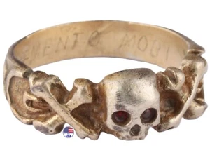 WW1 Gold Ring Skull Double Bones WWII Memento Mori engraving Gothic brutal Death - Picture 1 of 17