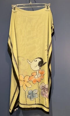 Cachecol Moschino barato e chique azeite floral retrato 100% seda 64”x 27” - Imagem 1 de 4