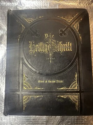 1883 GERMAN PICTURE (200) MARTIN LUTHER BIBLE,Guilded Leather Cover Amazing - Image 1 of 4
