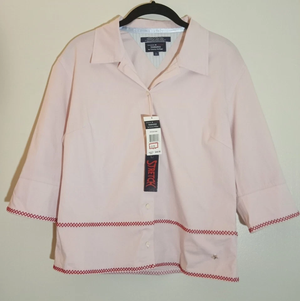 Blusa Tommy by Tommy Hilfiger Niña Rosa Elastizada Manga 1/2 Abotonada, Grande. Foto 1 de 4