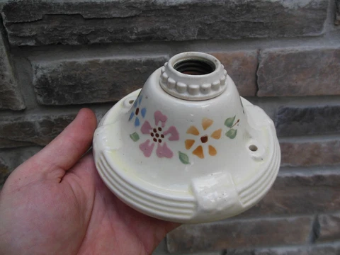 Antique Porcelier Floral Ceiling Light Fixture Flush Mount Works Single Bulb Cover