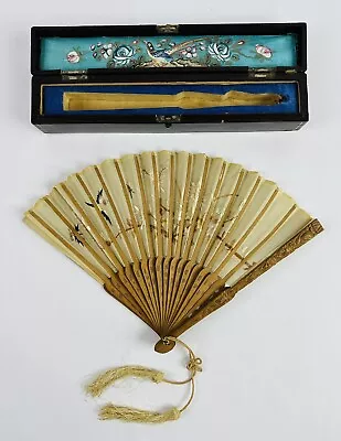 Antique Chinese Silk Hand Fan W/Original Box • 504.55$