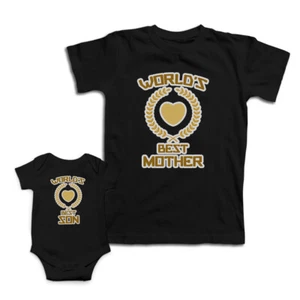 Mom and Baby Matching Outfits Worlds Best Mother Son Heart Cotton Match Clothes - Picture 1 of 9