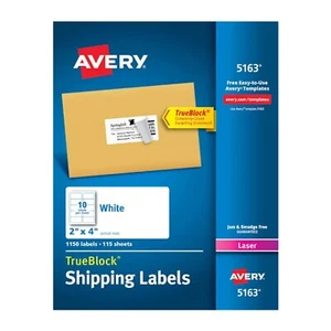 Etiquetas de envío Avery White Trueblock 2 x 4 láser 1000Pk 5163 - Imagen 1 de 9