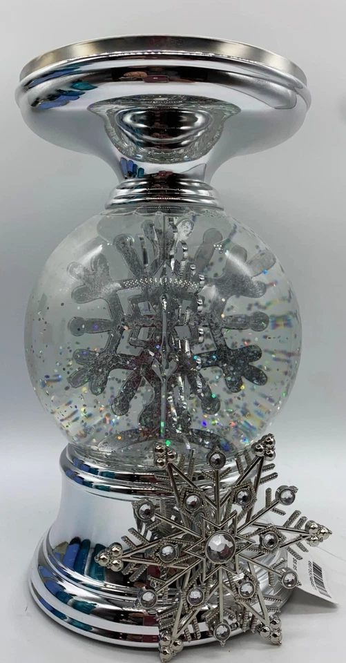 Bath Body Works Snow Globe Snowflake 3 Wick Pedestal Candle Holder 8.5"