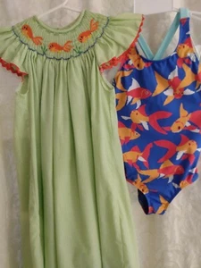 Smocked Bishop Dress Goldfish & NWT Goldfish Bathing Suit 4T - Picture 1 of 11