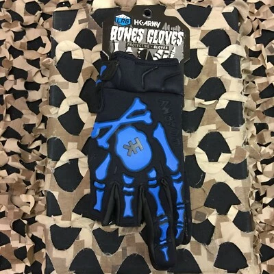 New LARGE HK Army Bones Paintball Gloves - Black/Blue