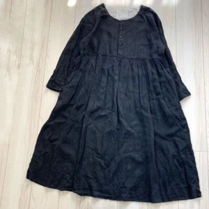 ICHI Antiquités Linen Long Sleeve Dress Charcoal Gray Sumi-kuro Free Size - Imagen 1 de 10